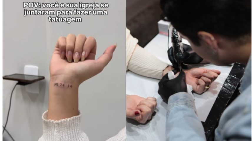 Igreja em SC faz tatuagem coletiva em fiéis e é criticada por evangélicos (Foto: Reprodução)