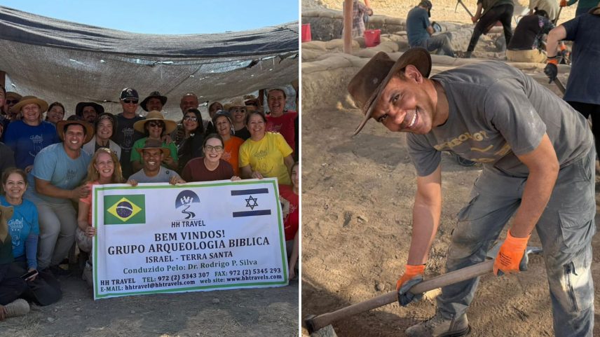 Rodrigo Silva e a equipe de escavação em Israel. (Foto: Reprodução/Instagram/Rodrigo Silva)