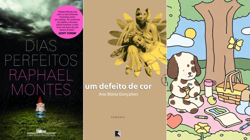 Ofertas antecipadas do Prime Day 2025: 'Dias perfeitos', de Raphael Montes; 'Um defeito de cor', de Ana Maria Gonçalves; e 'Dias Quentes' da série Bobbie Goods para colorir — Foto: Divulgação