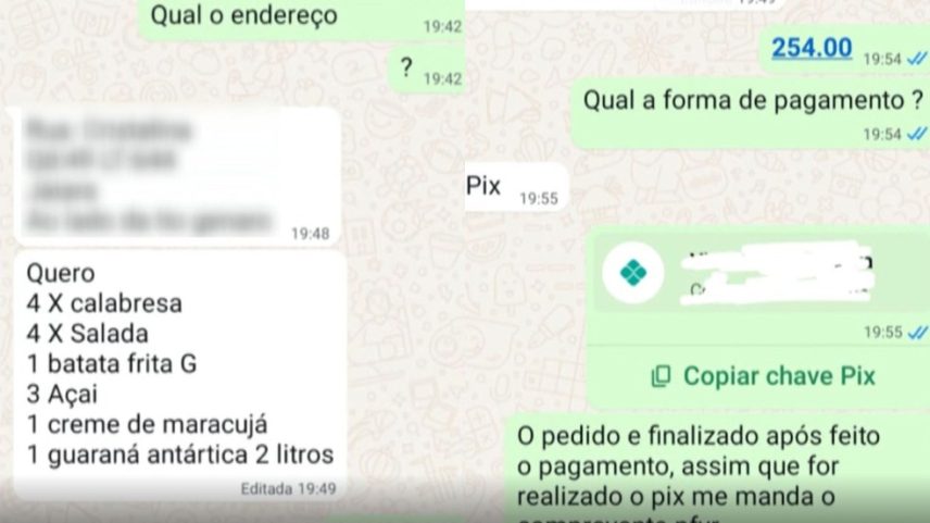 Mensagens do pedido pago com pix falso (Foto: Reprodução/TV Anhanguera)