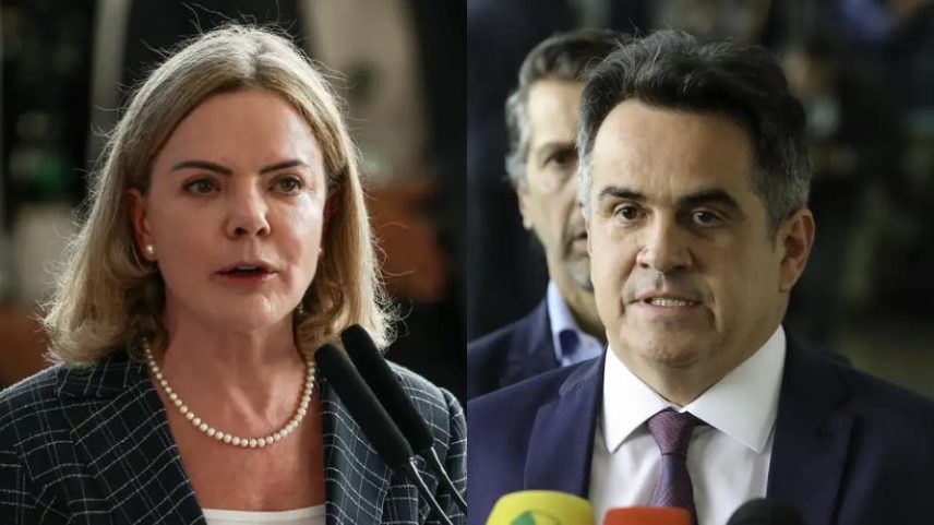 Ministra das Relações Institucionais Gleisi Hoffmann e o senador e presidente do PP Ciro Nogueira (Foto: José Cruz e Fabio Rodrigues Pozzebom/Agência Brasil)