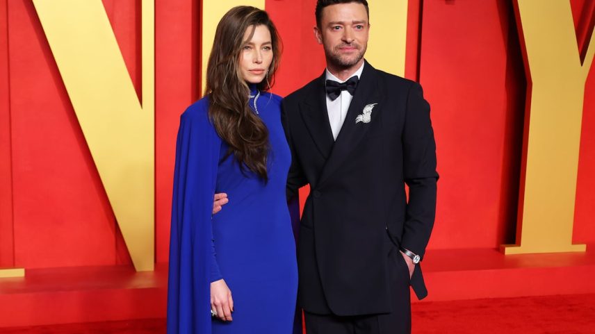 Jessica Biel e Justin Timberlake assistem à festa do Oscar 2024 da 'Vanity Fair', em 10 de março de 2024, em Beverly Hills, Califórnia. (Foto: Leon Bennett/GA - The Hollywood Reporter via Getty Images)
