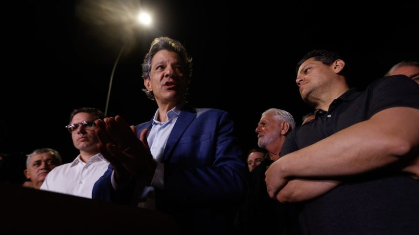 Ministro da Fazenda, Fernando Haddad, o presidente da Câmara, Hugo Motta, e o presidente do Senado, Davi Alcolumbre (Foto: Wilton Junior/Estadão)