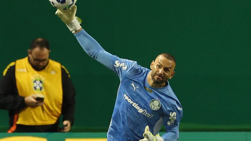 Goleiro Weverton, do Palmeiras, em jogo contra o Atlético-MG, durante partida válida pela 15ª rodada do Campeonato Brasileiro (Foto: Cesar Greco/Palmeiras)