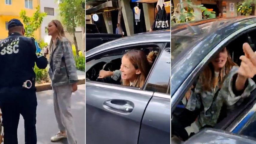 Uma mulher agride verbalmente um policial de trânsito na Cidade do México, em 5 de julho de 2025. (Foto: RR SS)