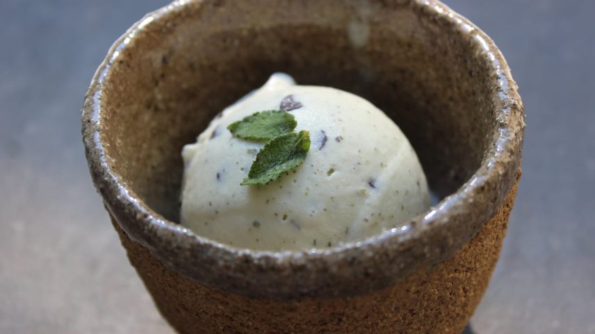 Gelato de menta silvestre com chocolate. (Foto: Microheladería Campo a través)