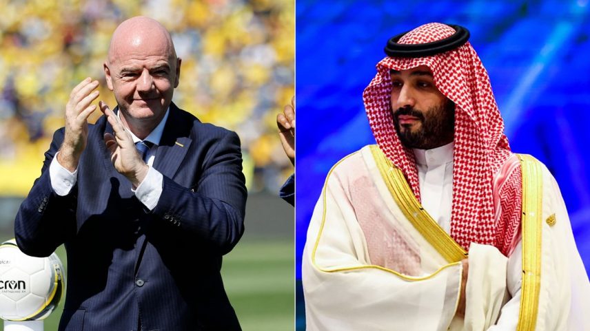 O presidente da Fifa, Gianni Infantino, e o príncipe herdeiro da Arábia Saudita, Mohammed Bin Salman: aliados (Foto: Montagem com fotos de AFP)