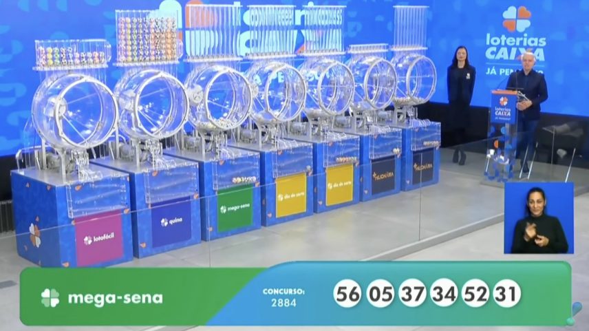As seis dezenas do concurso 2.884 da Mega-Sena (Foto: Reprodução/Youtube)