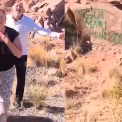Turistas são flagrados vandalizando pedras em atração turística na Argentina