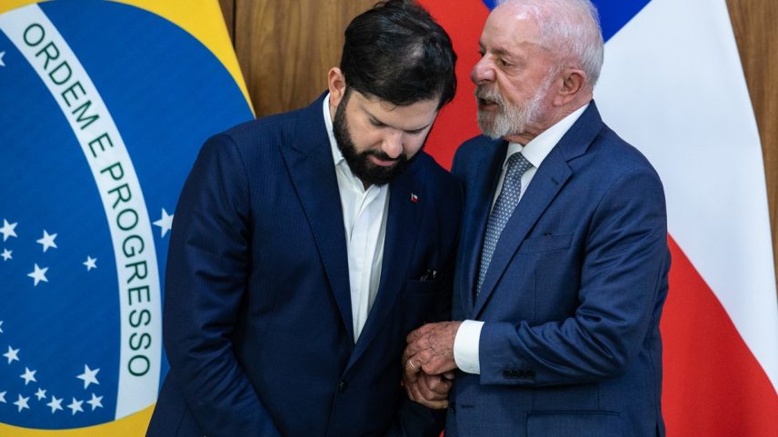 Presidente Lula e Presidente do Chile, Gabriel Boric no Palácio do Planalto (Foto: Brenno Carvalho / Agência O Globo)