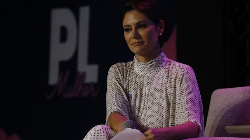 A ex-primeira-dama Michelle Bolsonaro durante evento do PL (Foto: Cristiano Mariz/O Globo)