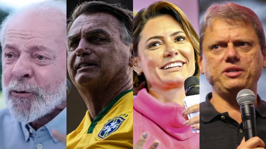 O presidente Luiz Inácio Lula da Silva; o ex-presidente Jair Bolsonaro; a ex-primeira-dama Michelle Bolsonaro; e o governador de São Paulo, Tarcísio de Freitas (Foto: Reprodução)