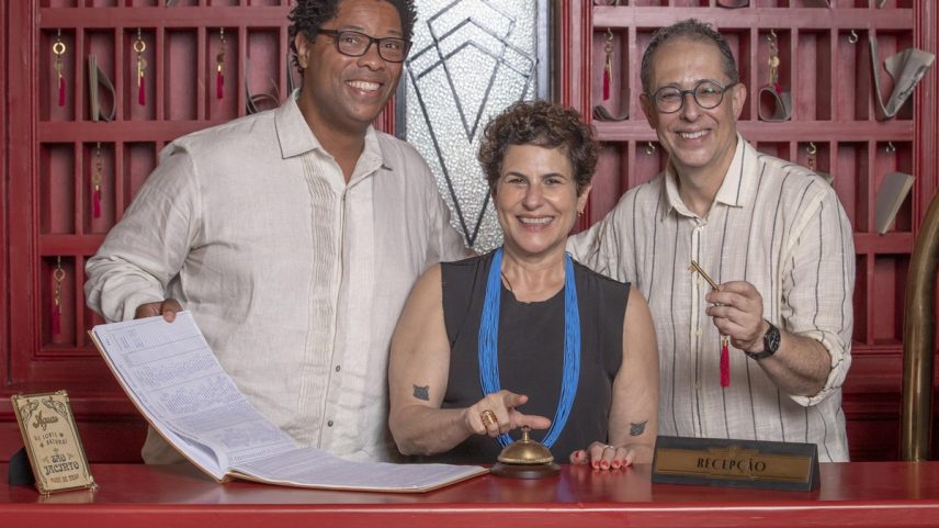 Os autores Elisio Lopes Jr., Duca Rachid e Júlio Fischer (Foto: Paulo Belote/Globo)