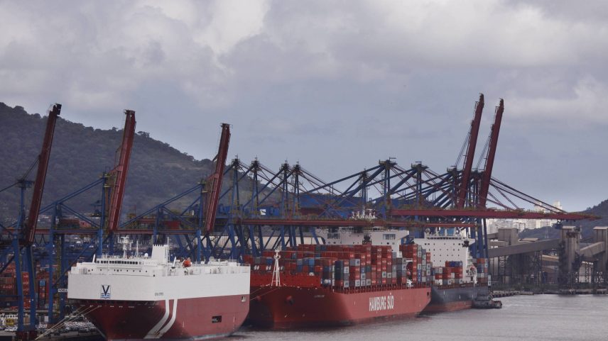 Navios ancorados em terminal de contâineres no Porto de Santos, em São Paulo (Foto: Marcelo Justo/Folhapress)