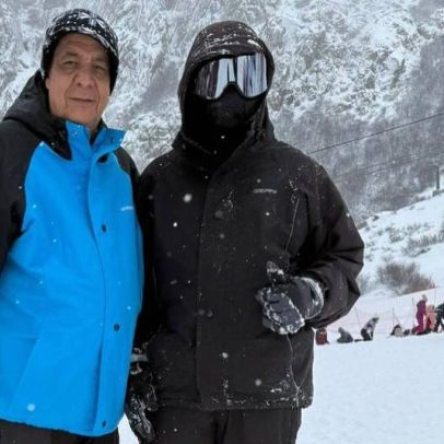 Zeca Pagodinho realiza sonho e apresenta neto à neve na Argentina
