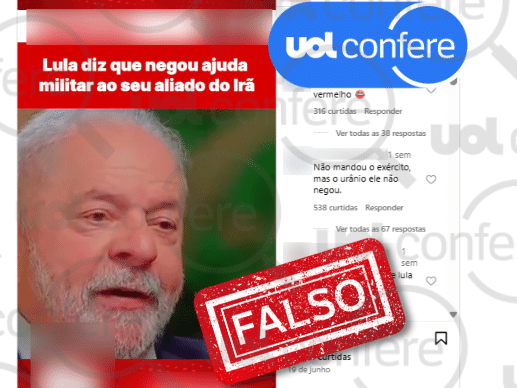 Em vídeo de 2023, Lula fala de guerra Rússia-Ucrânia, e não de Irã-Israel (Foto: Arte/UOL sobre Reprodução/Instagram)