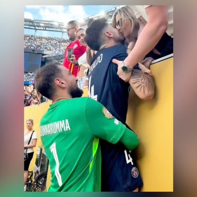 Donnarumma ajuda Beraldo a surpreender mulher com beijo após vitória do PSG