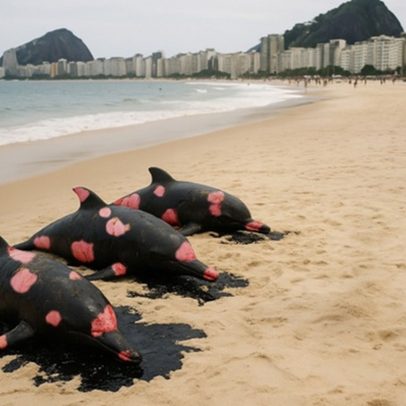 Anistia Internacional protesta em Copacabana com botos cobertos de petróleo durante BRICS