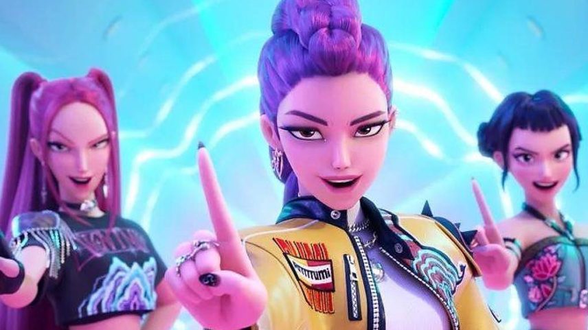 Rumi, Mira e Zoey formam o grupo musical Huntr/x, uma banda fictícia retratada no filme 'Guerreiras do K-pop' - Netflix (Foto: Reprodução)