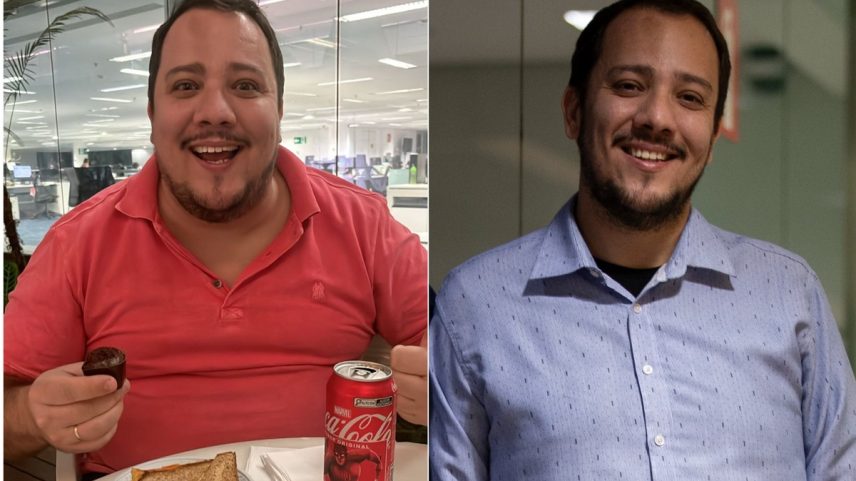 Luã na última noite antes da cirurgia bariátrica e agora, um ano depois da operação (Foto: Arquivo pessoal e Alexandre Cassiano)
