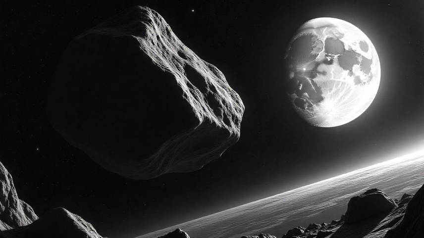 Asteroide e Lua (Foto: Reprodução)