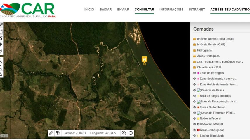 Localização da Fazenda BV no sistema do CAR do Pará (Foto: Reprodução)