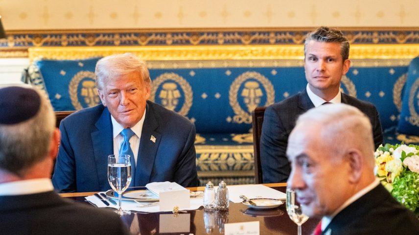 Presidente dos Estados Unidos, Donald Trump, e o primeiro-ministro de Israel, Binyamin Netanyahu, durante um jantar na Casa Branca, em Washington DC (Foto: Haiyun Jiang/NYT)