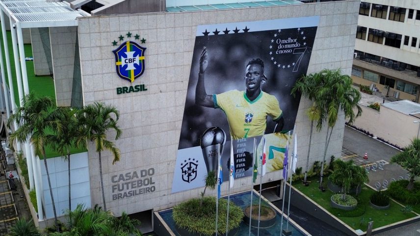 Vini Jr. é homenageado na fachada da sede da CBF (Foto: Joilson Marconne/CBF)