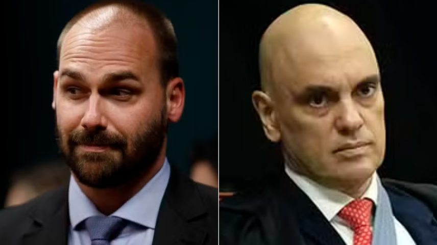 Deputado federal licenciado Eduardo Bolsonaro e o ministro do STF Alexandre de Moraes — Foto: Cristiano Mariz e Rosinei Coutinho/STF