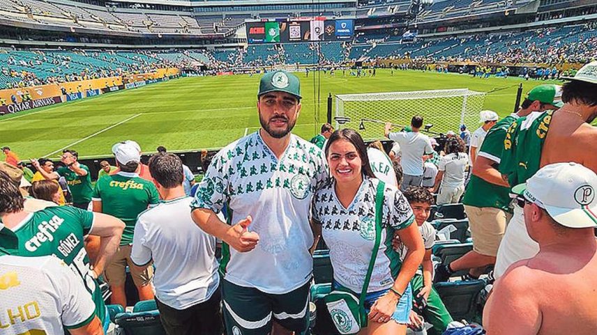 Allan Lucas foi sozinho ver o Palmeiras e trabalhou de pedreiro nos EUA; a mulher, Karina Silva, foi depois (Foto: Arquivo Pessoal)