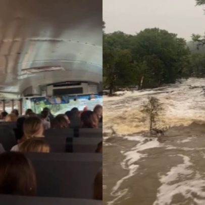 Meninas resgatadas de enchente celebram a fé em ônibus nos Estados Unidos