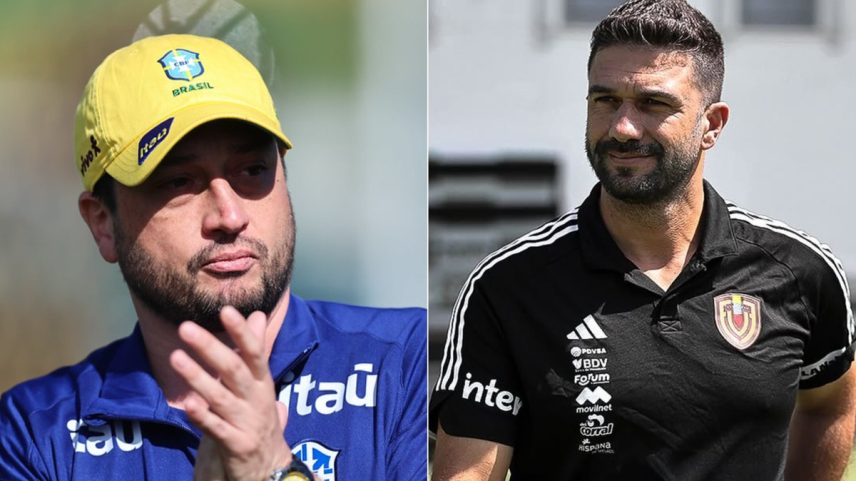 Arthur Elias e Ricardo Belli se reencontram na Copa América feminina (Foto: Lívia Villas Boas/CBF e Reprodução/FVF)