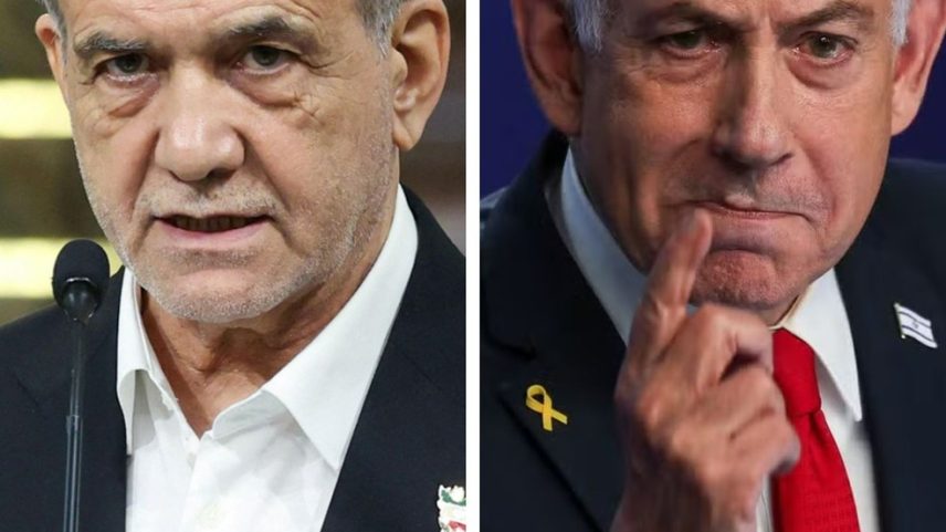 Presidente do Irã, Masoud Pezeshkian, e o premiê de Israel, Benjamin Netanyahu (Foto: Reuters)