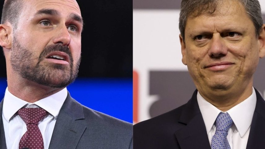 Deputado Eduardo Bolsonaro e o governador de São Paulo, Tarcísio de Freitas (Foto: Saul Loeb/AFP e Pablo Jacob/Governo de São Paulo)