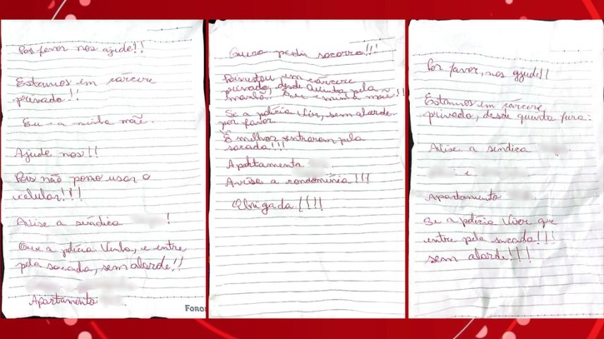 Mãe e filha mantidas em cárcere no PR jogaram bilhetes pedindo ajuda pela sacada de apartamento (Foto: Reprodução)