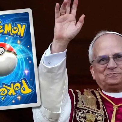 Papa abençoa carta holográfica de Pokémon em evento especial