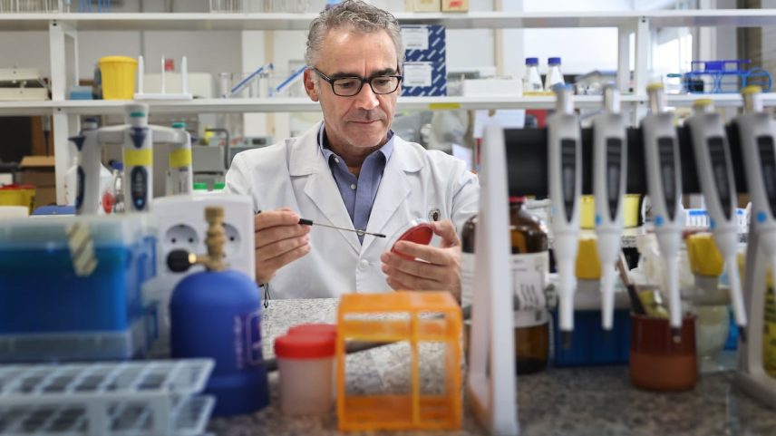 O microbiólogo Bruno González Zorn, em seu laboratório da Universidade Complutense de Madrid. (Foto: Jaime Villanueva)