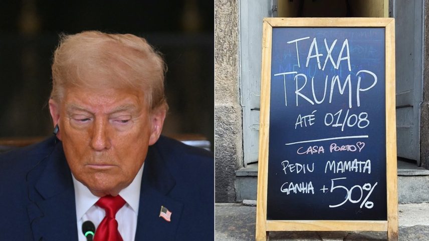 Casa Porto está fazendo troça com a atitude do presidente americano — Foto: Fotos de AFP e Reprodução
