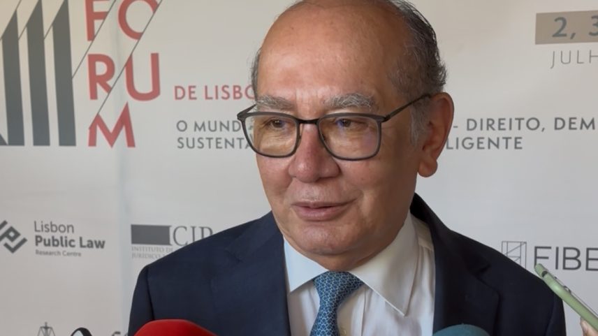Ministro do STF, Gilmar Mendes, durante fala a jornalistas no Fórum de Lisboa (Foto: Paulo Barros/InfoMoney)
