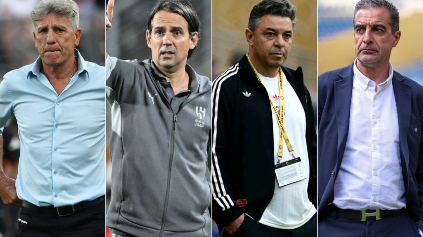 Renato Gaúcho, Inzaghi, Gallardo e Paiva: alguns dos técnicos personagens do Mundial (Foto: FRANCK FIFE / AFP; PATRICIA DE MELO MOREIRA / AFP; Pablo PORCIUNCULA / AFP; Buda Mendes/Getty Images/AFP)
