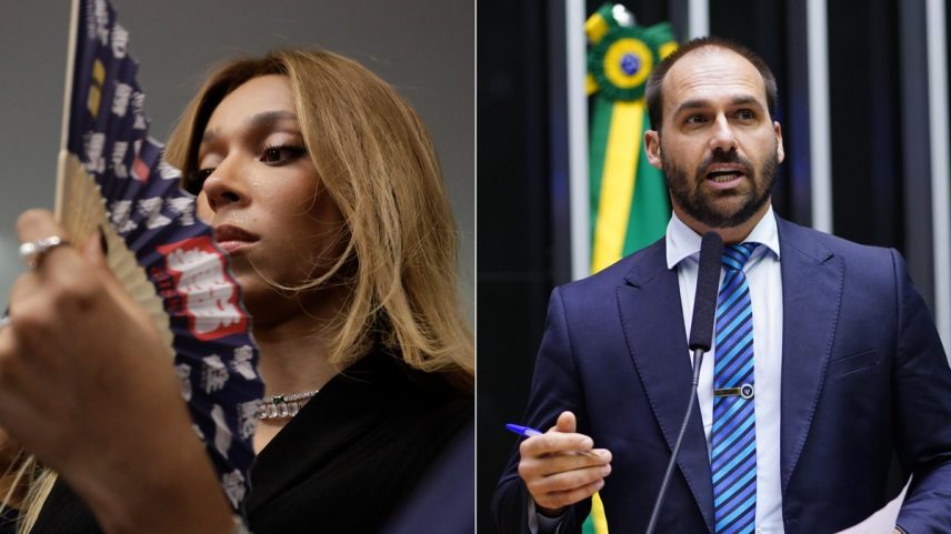 Erika Hilton pediu o bloqueio dos bens do deputado que está nos Estados Unidos (Foto: Fotos de O Globo e Câmara)