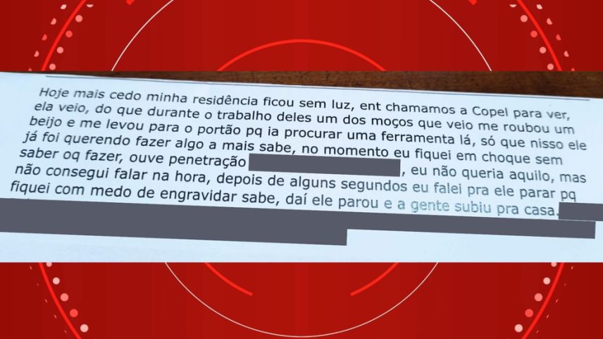 Polícia optou por borrar trechos do e-mail enviado à delegacia pela vítima, para preservá-la (Foto: Polícia Civil)
