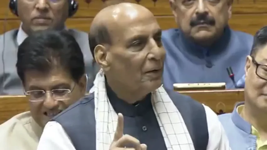 Ministro da Defesa, Rajnath Singh, fez os comentários durante discurso no parlamento indiano. (Foto: Sansad TV/ANI)
