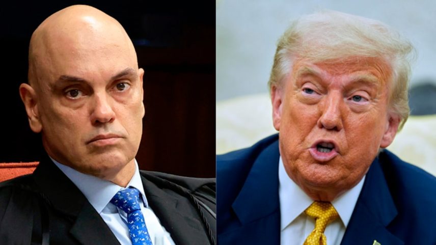 Combo com fotos de Donald Trump e Alexandre de Moraes. (Foto: Rosinei Coutinho/STF - Alex Brandon/AP)