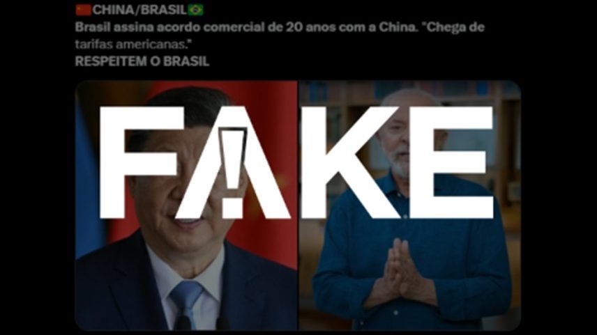 É #FAKE que China e Brasil fecharam acordo comercial de 20 anos em resposta a tarifas de 50% de Trump (Foto: Reprodução)