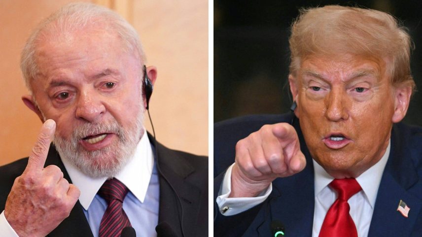 Imagens dos presidentes Lula e Donald Trump, protagonistas de embate político e econômico - Kazuhiro Nogi - 27.mar.2025 e Jim Watson - 9.jul.2025/AFP