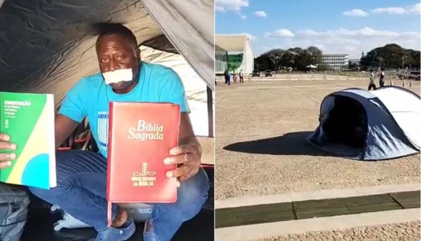 Acampamento montado por deputado Hélio Lopes em frente ao STF (Foto: Reprodução/Redes sociais)