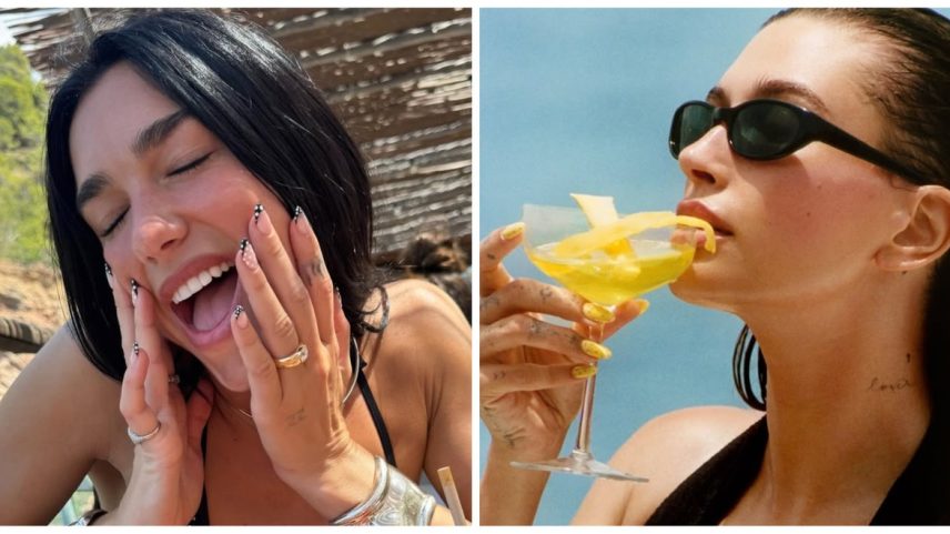 Unhas de bolinha: a art nail de poá conquistou Dua Lipa e Hailey Bieber (Foto: Reprodução / Instagram @dualipa @rhode)
