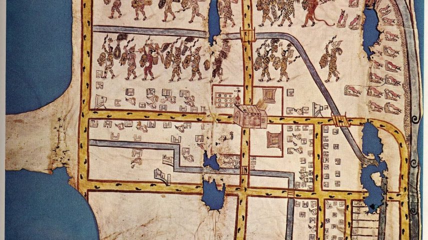 Reprodução do códice pictográfico "Mapa de Popotla", elaborado sobre pele animal, que segundo os cientistas encerra séculos de história. (Foto: Museu Nacional de Antropologia)