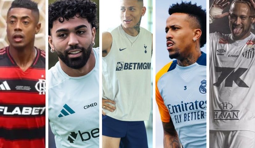 Jogadores Bruno Henrique, Gabigol, Richarlison, Éder Militão e Neymar (Foto: Cruzeiro/Flamengo/Divulgação/Instagram/Reprodução)